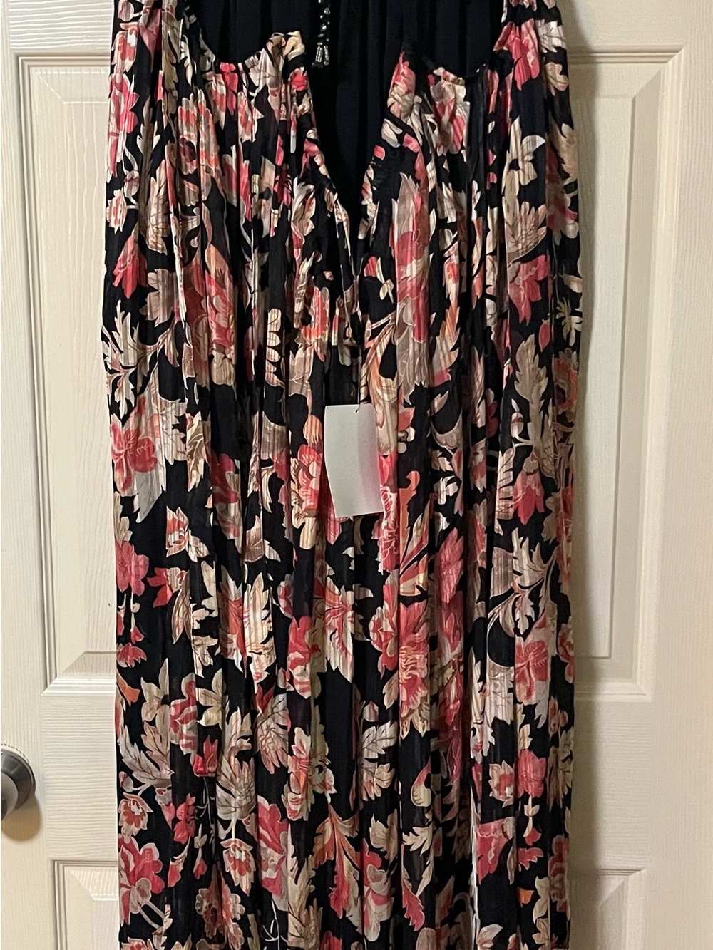 NWT Free People Primmy Printed Midi-Dress Black Floral Lace-Trim with Pink - Picture 10 of 13